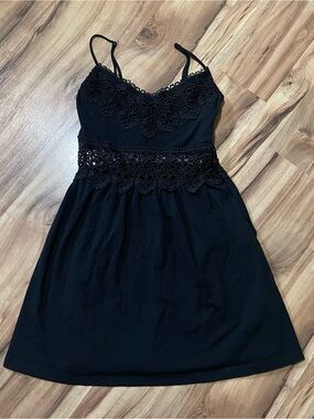 Topshop Black Babydoll Dress with Crochet Lace Details Sz 6